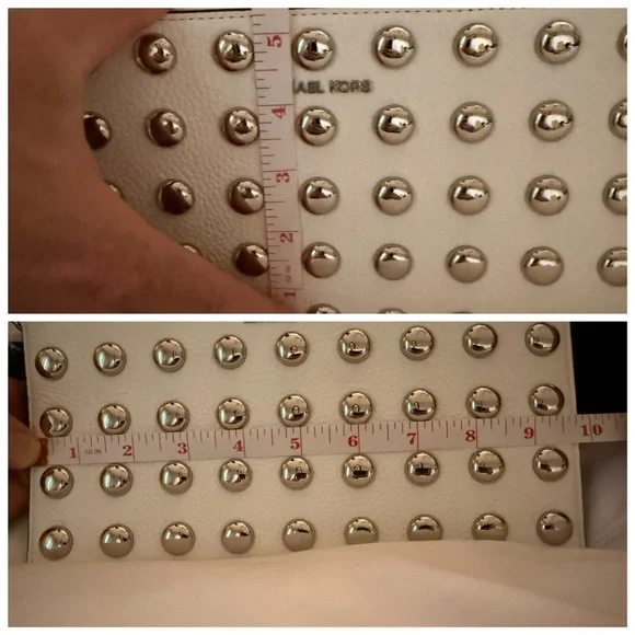 Michael Kors Optic White Leather Wristlet/soft Clutch with Silver Stud Accents - Picture 5 of 7
